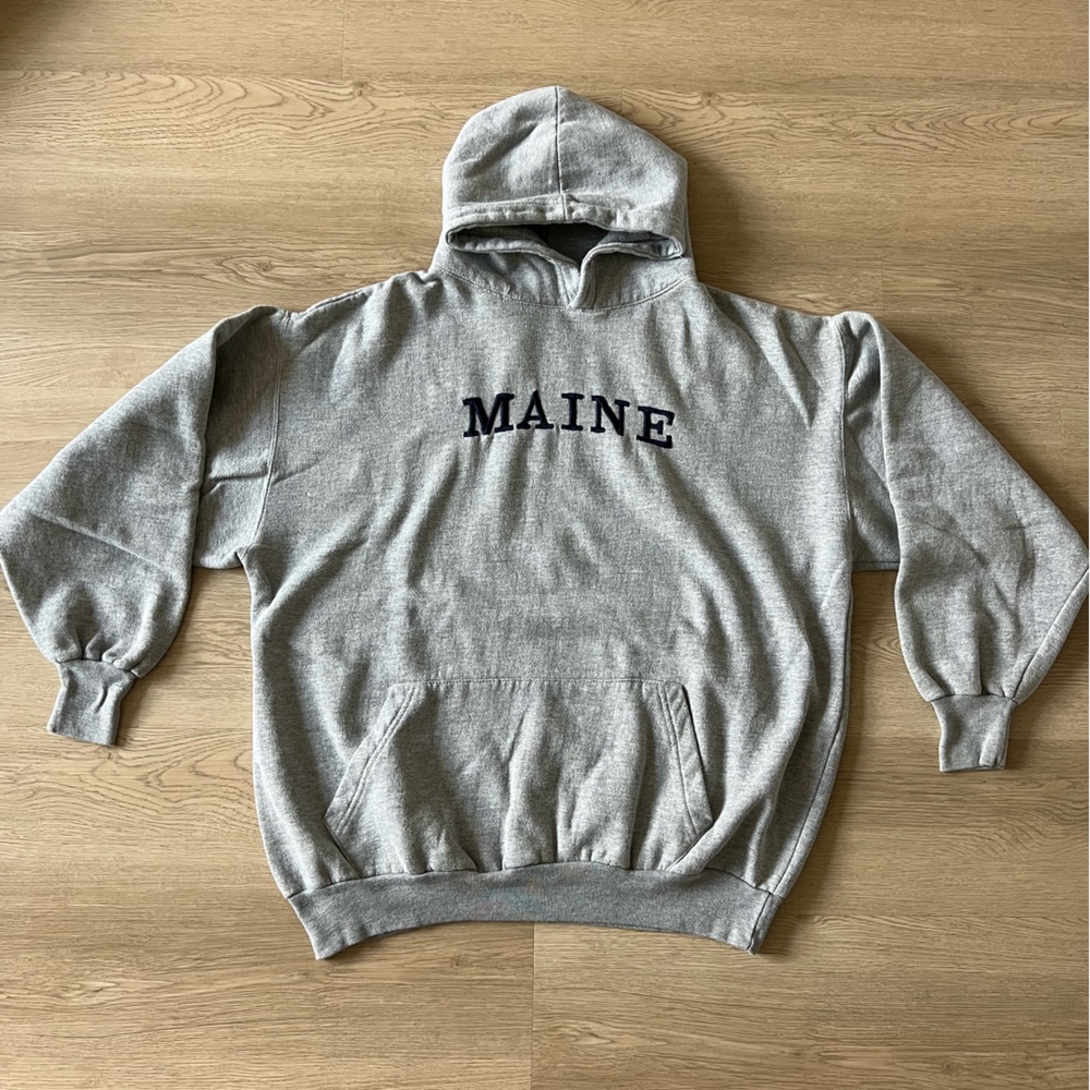 Vintage Oversized Gray MAINE Hoodie Size XXL